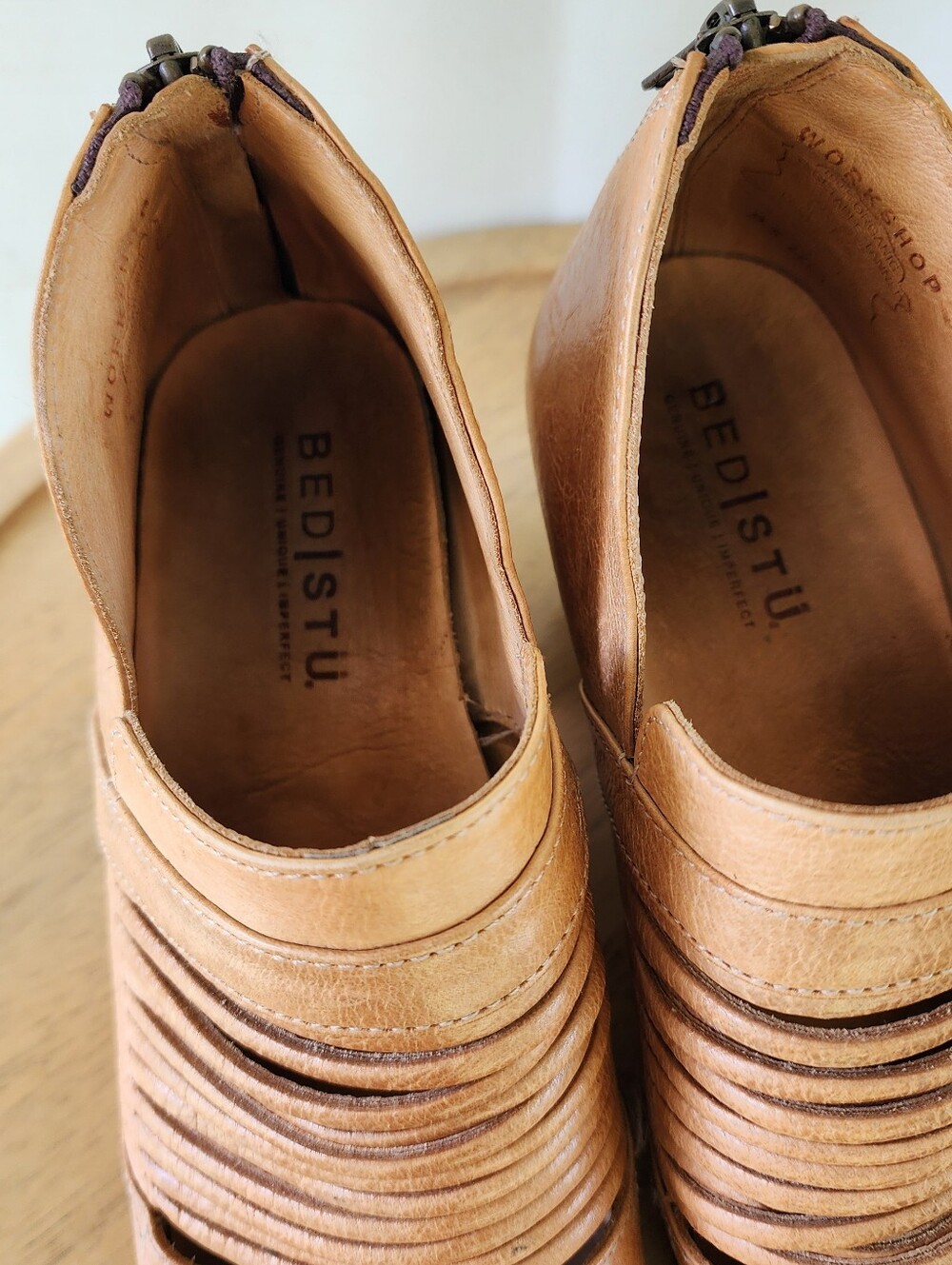 Bed Stu Trough Tan Leather Cutout Block Heel Booties - Picture 5 of 13